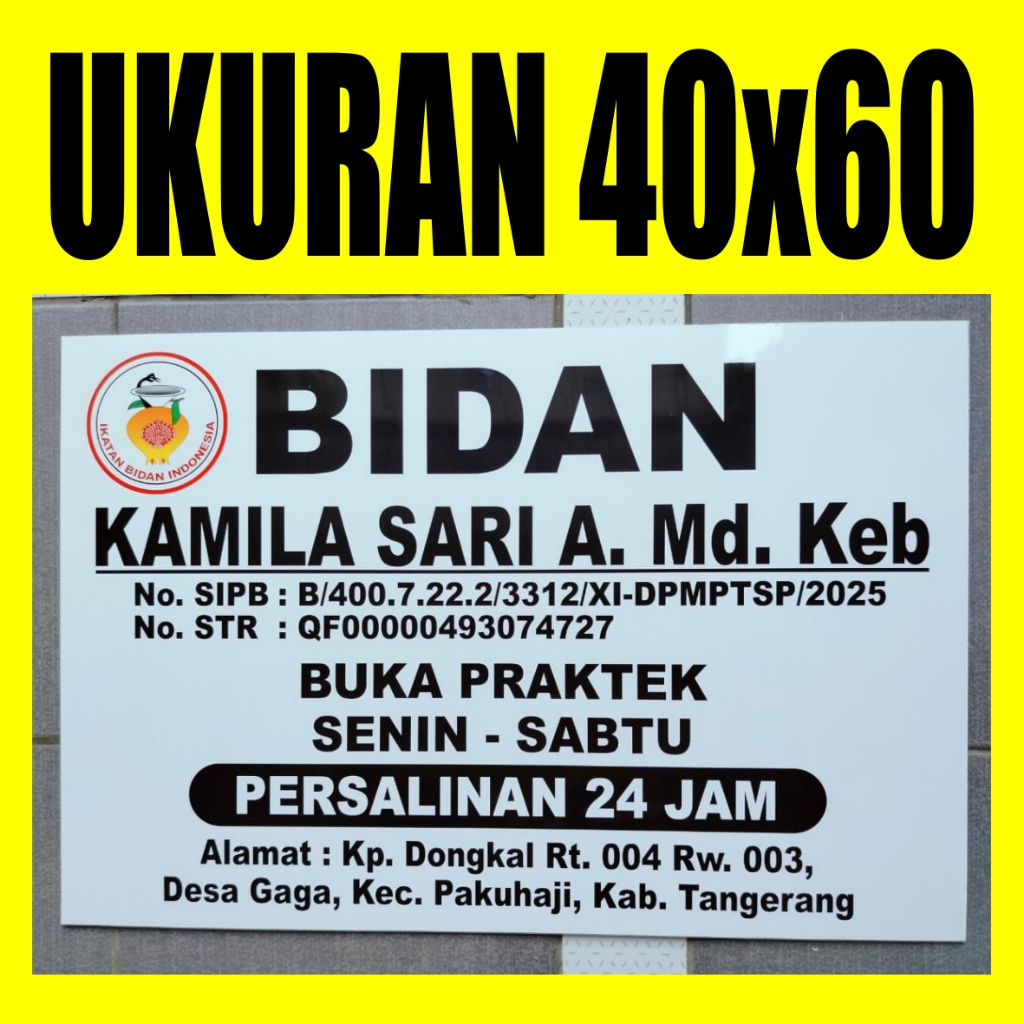 Papan Nama Acrylic 40x60 Papan Nama Dokter Plang Bidan Praktek Sekolah Sign Label 40*60 Akrilik