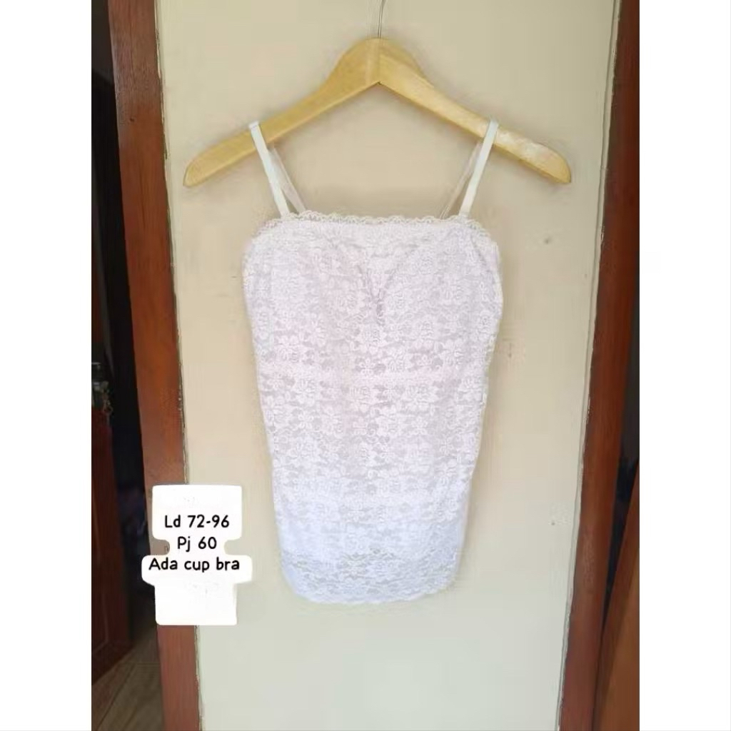 tanktop preloved kutung renda bunga putih cup bra