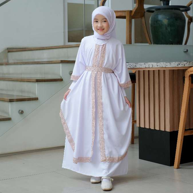 Fatih dan Firra | Gamis Anak Mayra Hitam dan Putih 2 Layer Full Renda Wudhu Friendly 4 - 12 Tahun