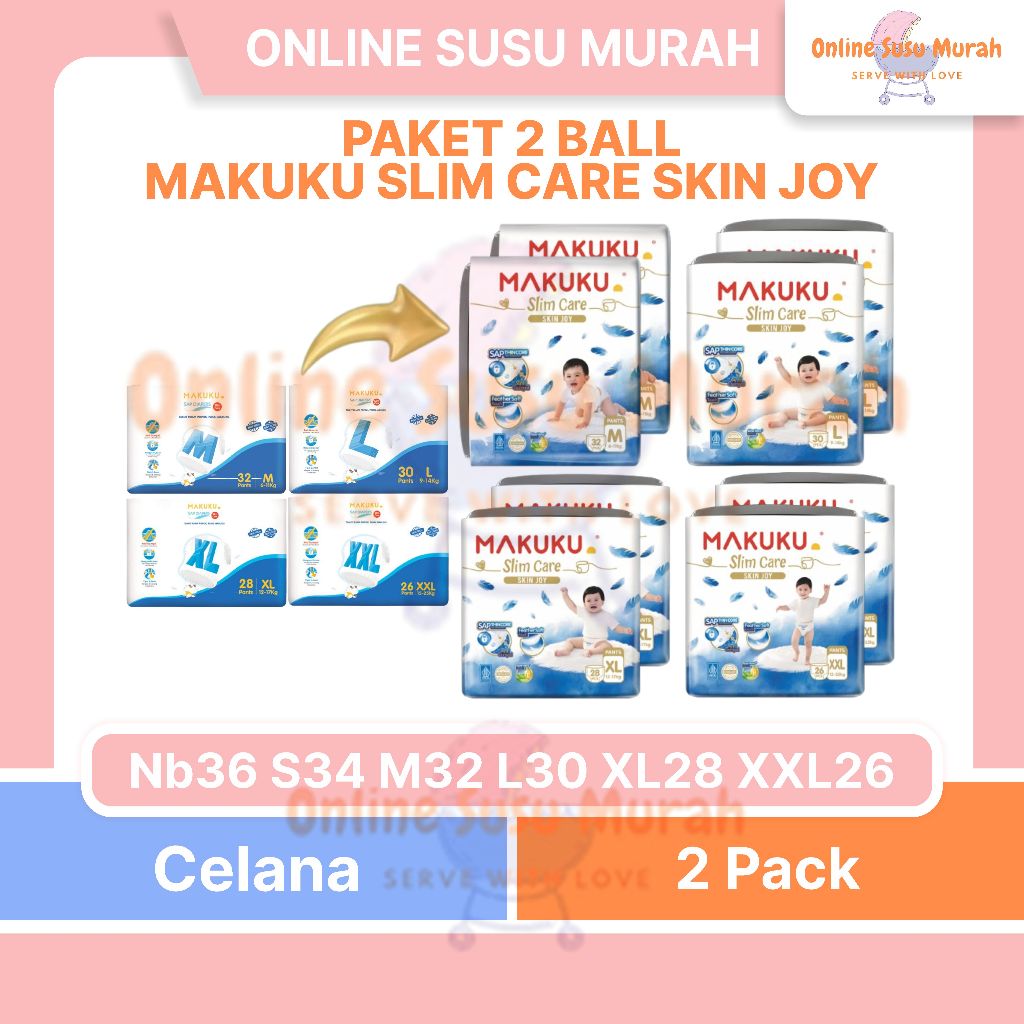 MAKUKU SLIMCARE PAKET 2 BALL TAPE NB 36 PANTS M 32 L 30 XL 28 XXL 26 POPOK PEREKAT CELANA PPKS