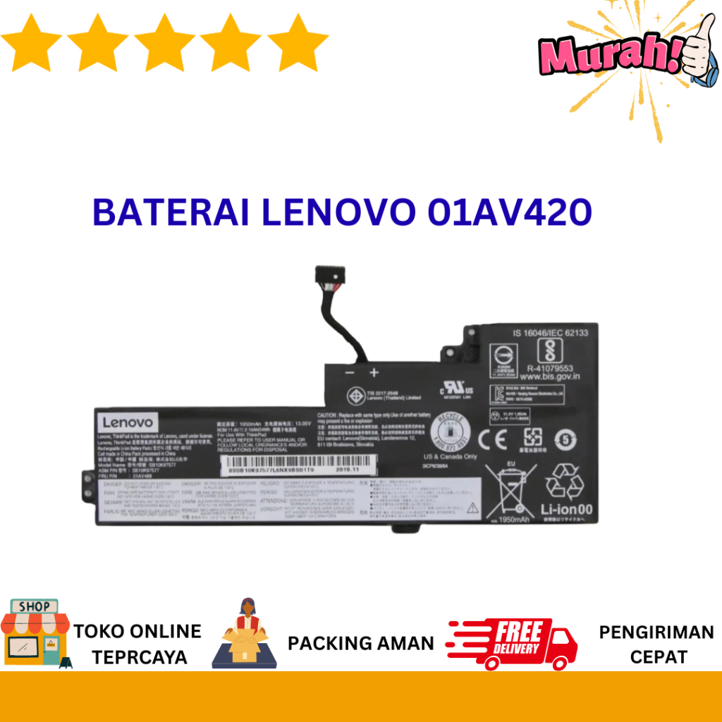 Baterai Laptop Lenovo Thinkpad T470 T480 Model 01AV420 01AV421 Internal