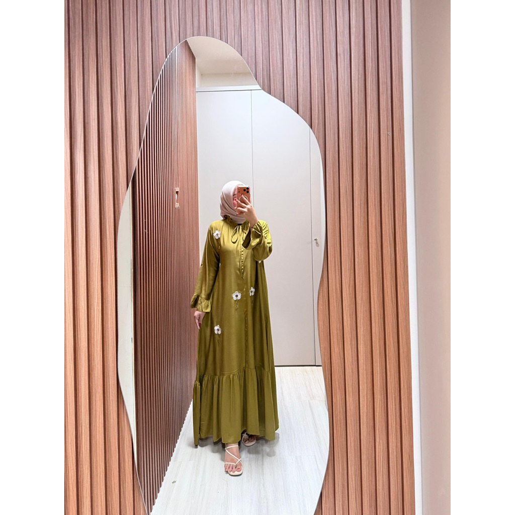 Mawa Dress Gamis Rayon Twill Motif Bunga Bordil