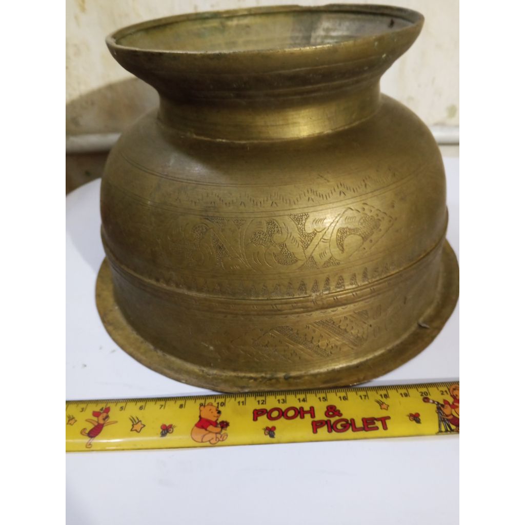 bokor kuningan asli jadul full ukir motif bn