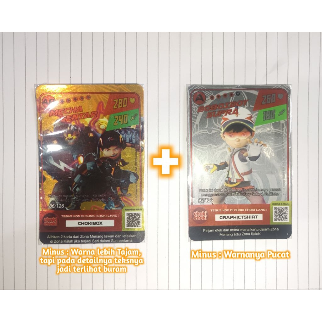 Kartu Foil Minus Tipis Mecha Gentar (AR) + Kartu Foil Boboiboy Supra (A) Minus Warna - Choki Choki B