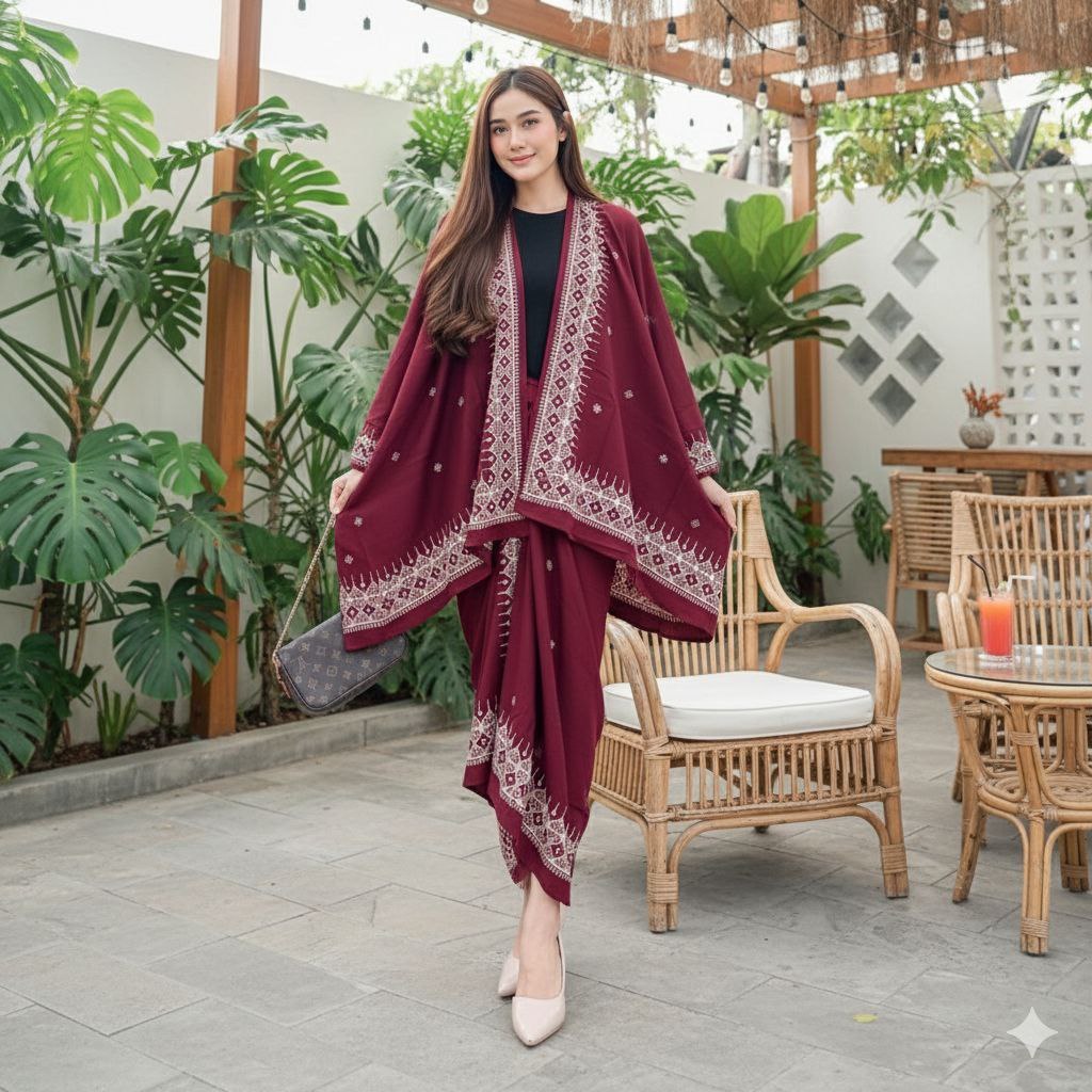 Set Kebaya Modern Outfit Baju Kondangan Simpel One Set Batik Outer Rok Lilit