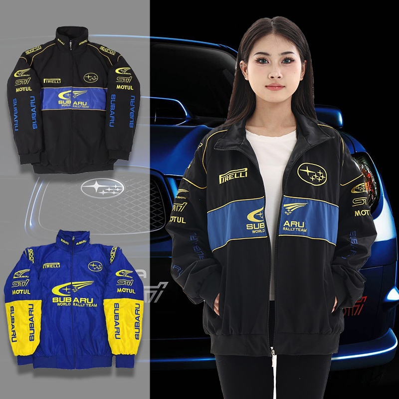 GTY Jaket Vintage Subaru Racing,Bordir Jacket Motor Riding,Long Sleeve Coat Bomber Windbreaker