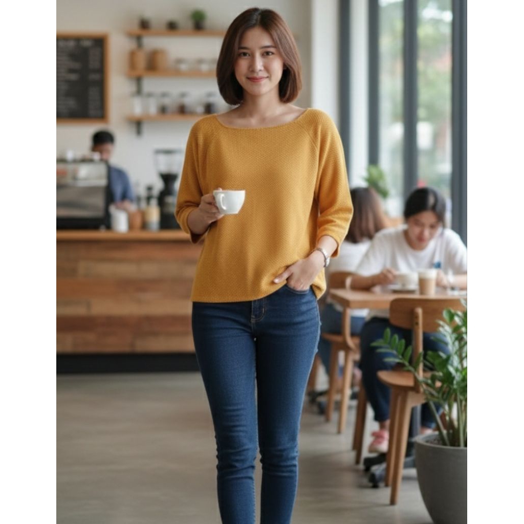 Baju Blouse Wanita Kuning Mustard Preloved