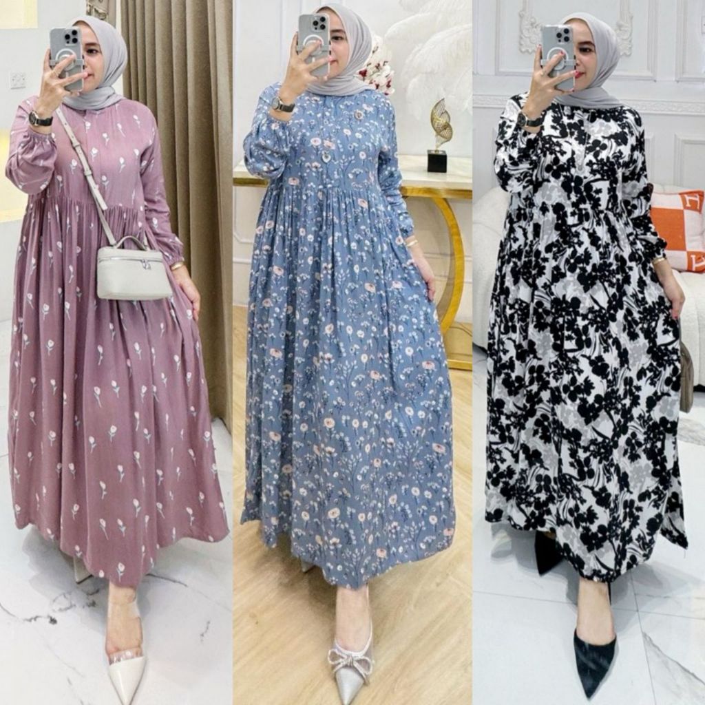 Gamis Rayon Premium - Gamis rayon viscose - Gamis rayon Premium motif kekinian