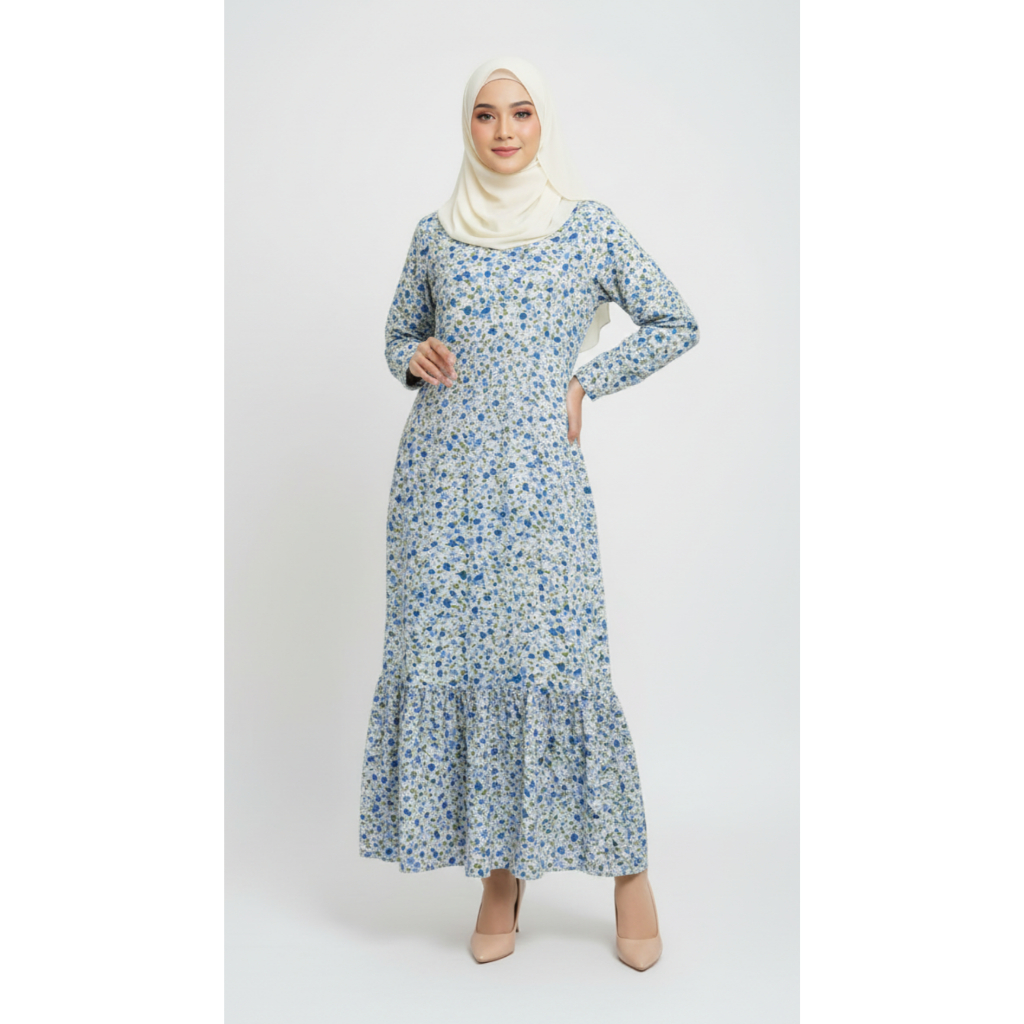 nurani gamis wollpeach motif bunga kecil elegan gratis ongkir