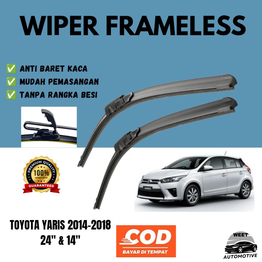 Wiper Frameless Full Karet Depan Mobil Toyota Yaris 2014 2015 2016 2017 2018 Yaris Lele Yaris Heyker