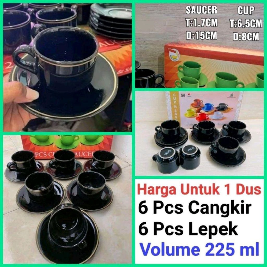 cangkir kopi keramik HITAM gelas kopi cangkir SET keramik Harga 1 dus isi 6 Set (6.Pcs Cangkir, 6 Pc