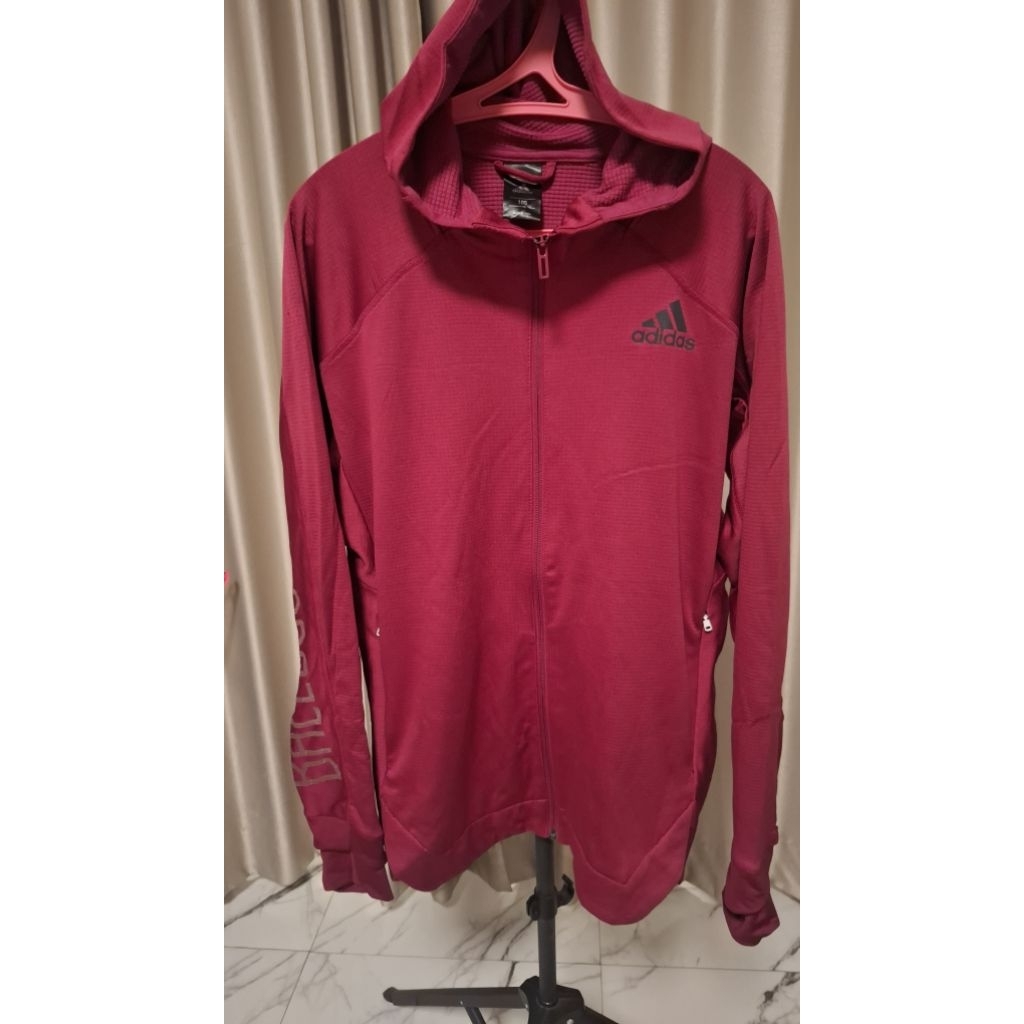 Hoodie Zipper Adidas Original Warna Merah Pekat Bahan Dry Fit Size L & XL Enak Pakai