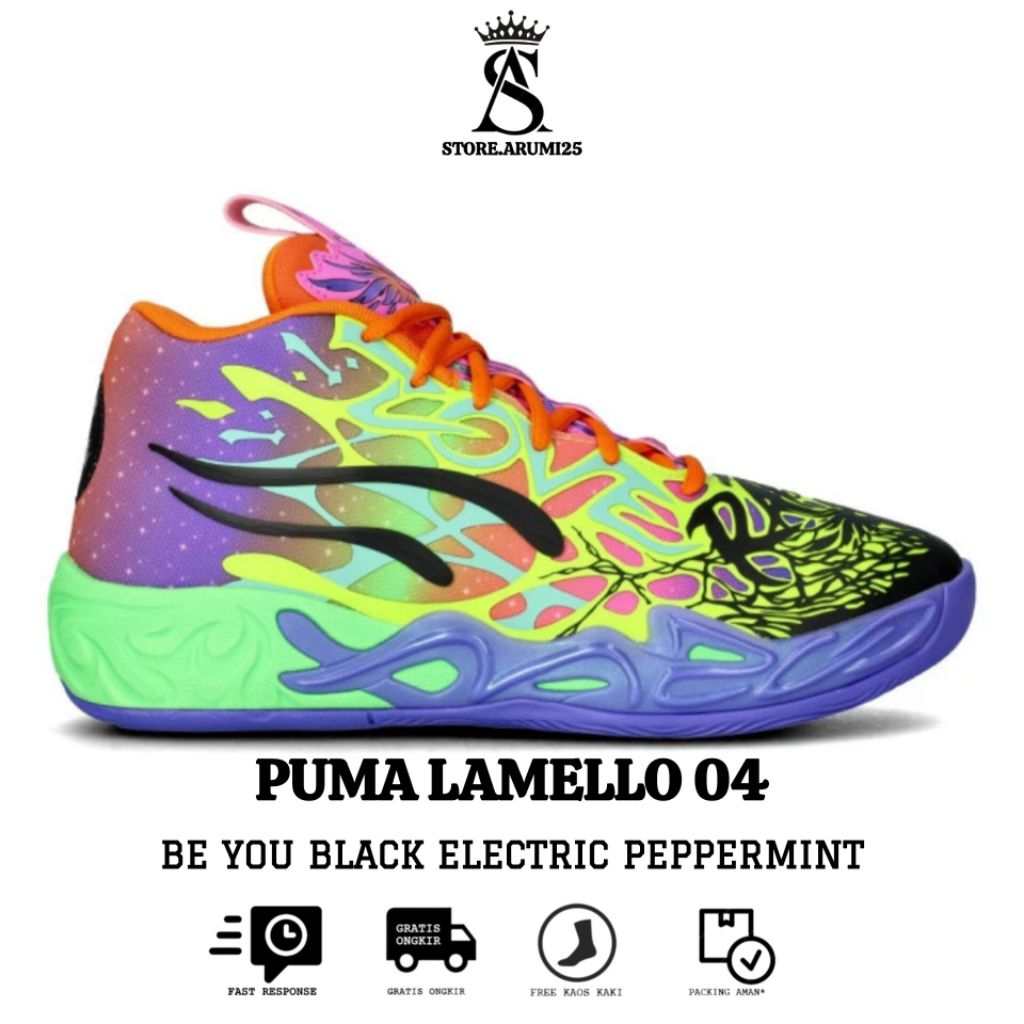 Sepatu Basket Wanita Puma Lamello 04 Be You Black Electric Peppermint