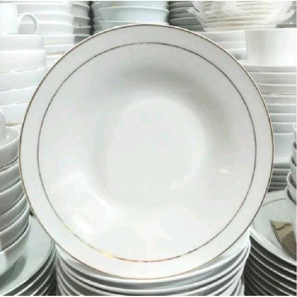 piring beling keramik porselen putih lis silver dua garis kuat tebal awet premium sunbird 9" piring 