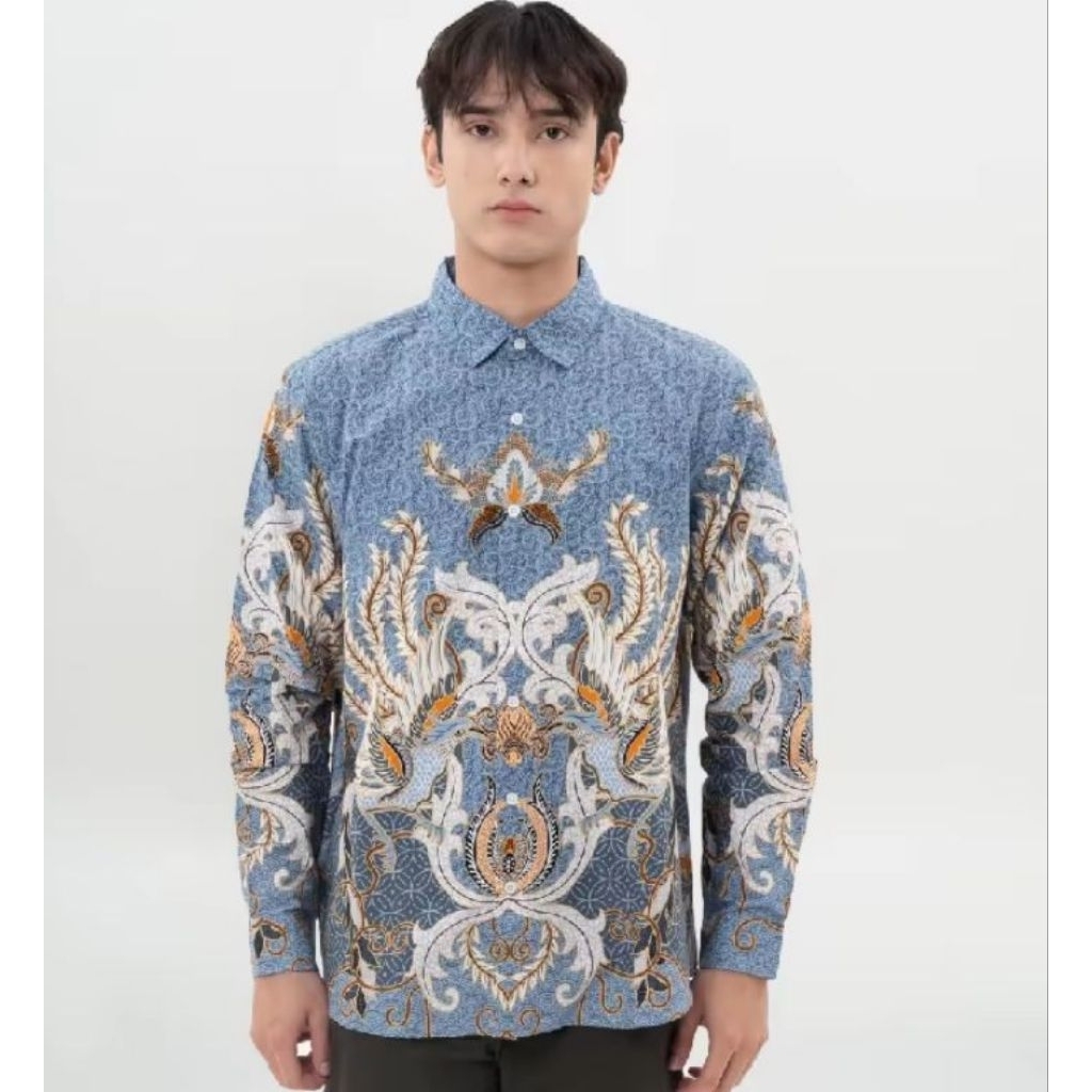 AIRLANGGA - BATIK PRIA MOTIF BIRU LENGAN PANJANG