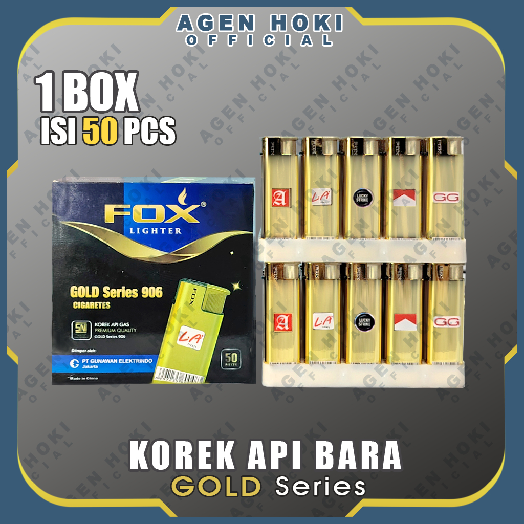 Korek Api Bara FOX GOLD Series 906 (1 BOX Isi 50 Pcs) Bahan Metal | Bisa Diisi Ulang | Korek Bara