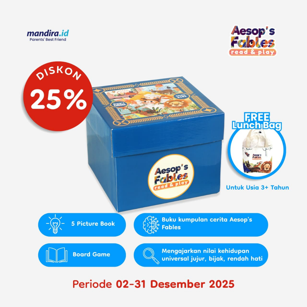 Mandira - Buku Anak - Aesop's Fable Read And Play Full Set + free Lunch Bag