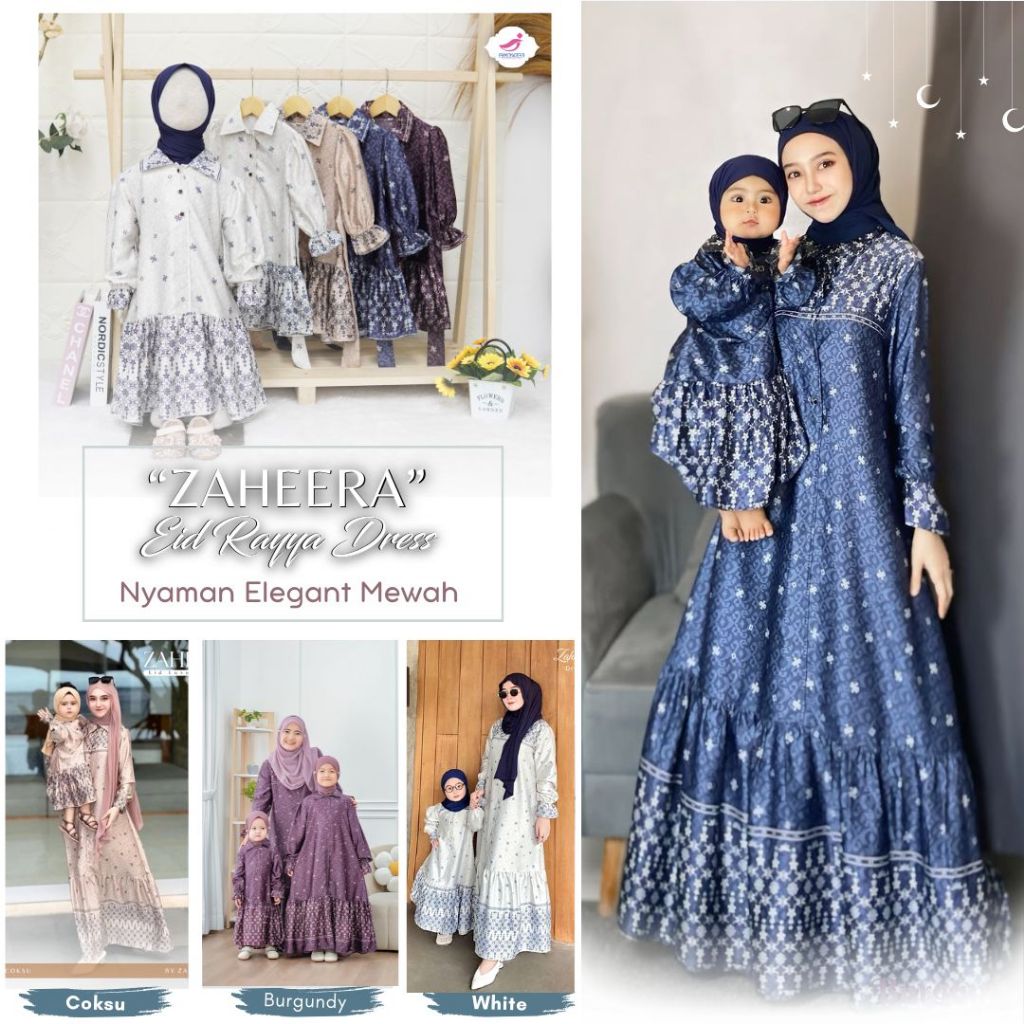 Dress Gamis couple Ibu & Anak Perempuan / ZaliraKids ZAHEERA Series Gamis couple ibu & anak lebaran 