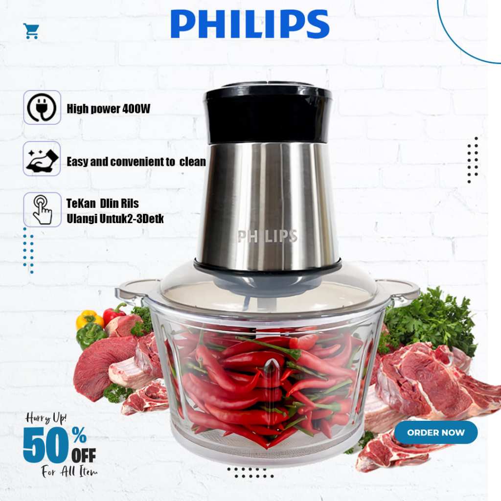 Chopper philips 2L Dual Speed Blade Chopper Daging Dan Bumbu Original Blender Bumbu Dapur Penggiling