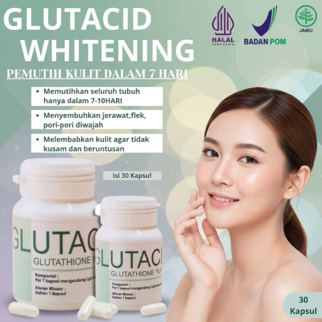 Suplemen Pemutih Badan Herbal Alami Vitamin Pencerah Kulit Wajah Tubuh Glowing Aman BPOM Original