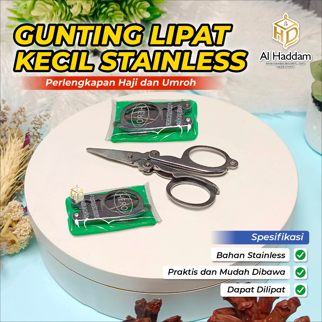 Al Haddam - Gunting Lipat Tahallul Stainless Steel Mini untuk Tahalul Haji Umroh Potong Rambut Peral