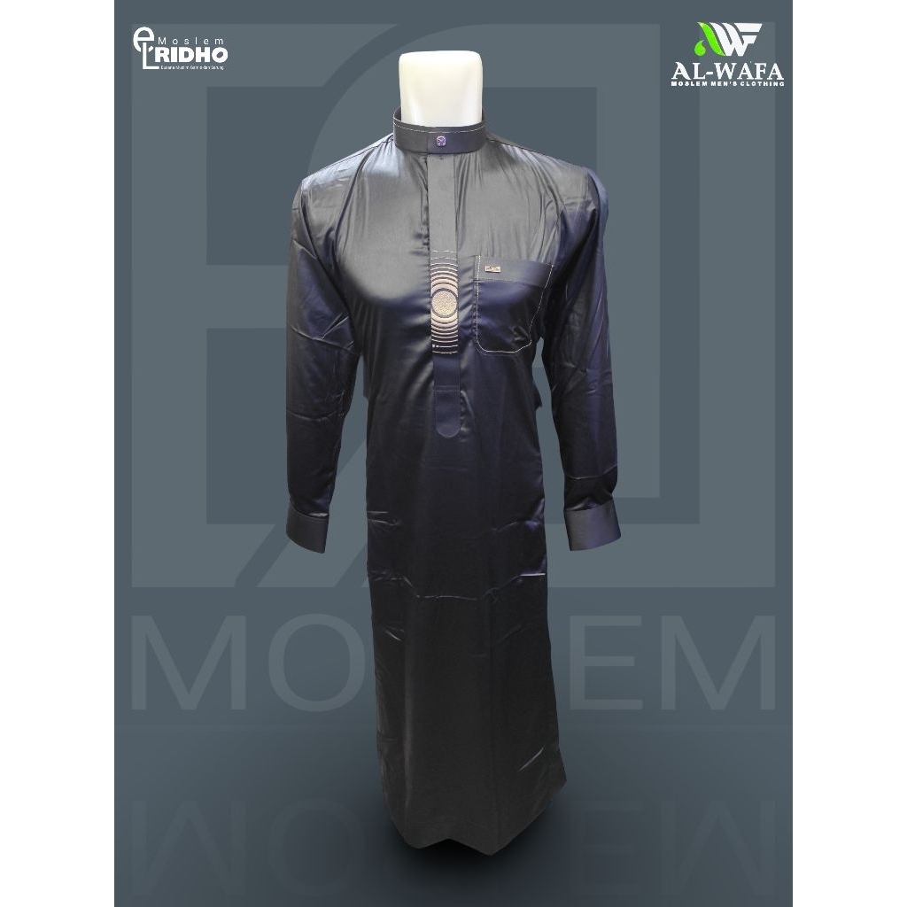 Baju Jubah Gamis Lengan Panjang Merek Al-Wafa Tipe Gold Exclusive Bahan Satin Model Bordir Edisi Hit