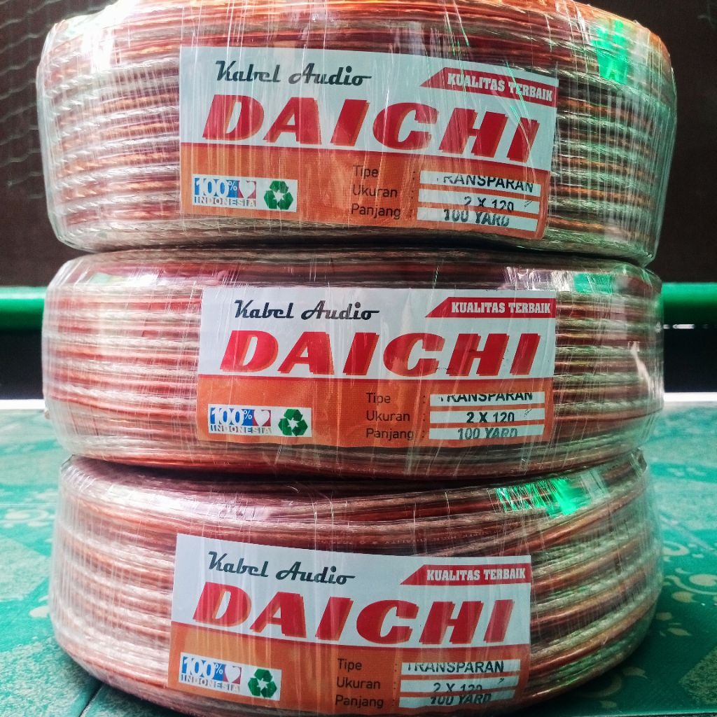 Daichi kabel listrik dan audio transparan 2x30 2x50 2x80 panjang 100 yard full bo1dy besar