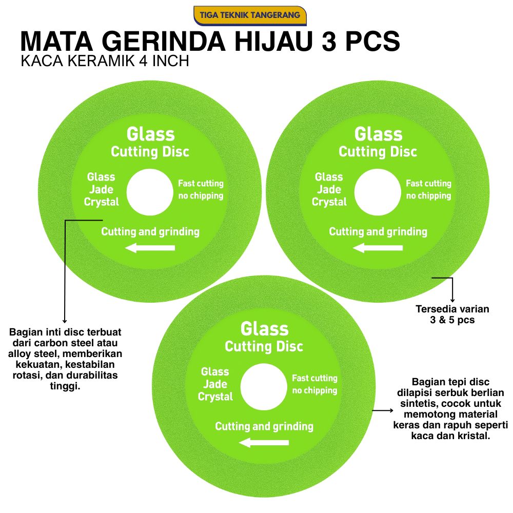 Paket Mata Gerinda Hijau Potong Kaca Keramik 4inch 3pcs 5pcs Paketan Mata Gerinda