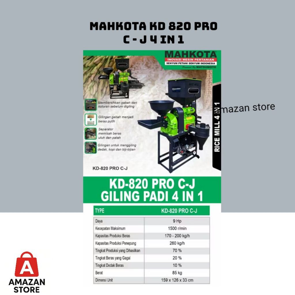 MAHKOTA  Mesin Giling Padi 4IN1 KD820 PRO C-J / Rice Mill KD 820 Pro CJ Mesin Gilingan Penepung Tepu