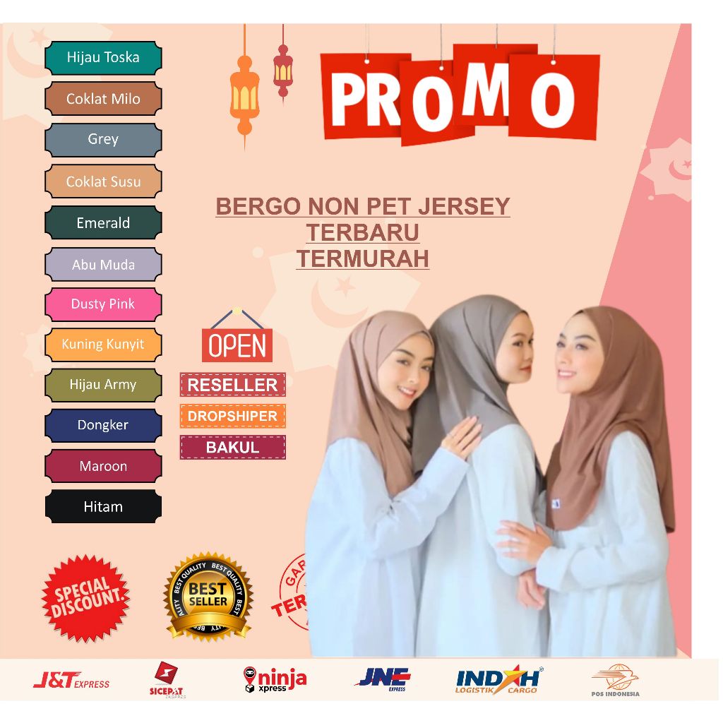 hijab instan bergo hamidah non pet jersey premium grosir by assalam hijab 100rb isi 14 pcs