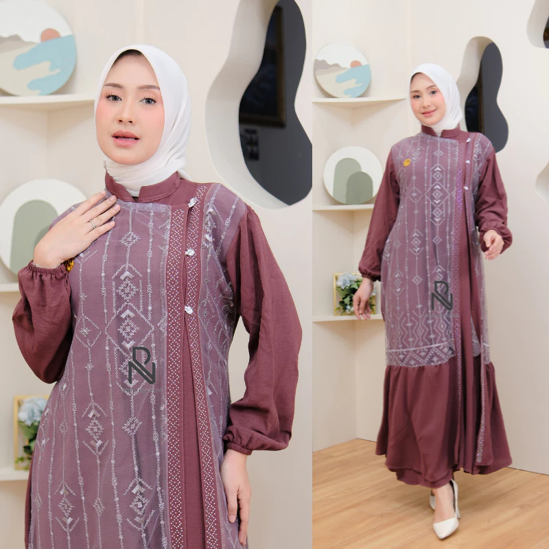 Gamis Brokat Elegan Pesta Muslimah Premium-Naura-Rostaupe