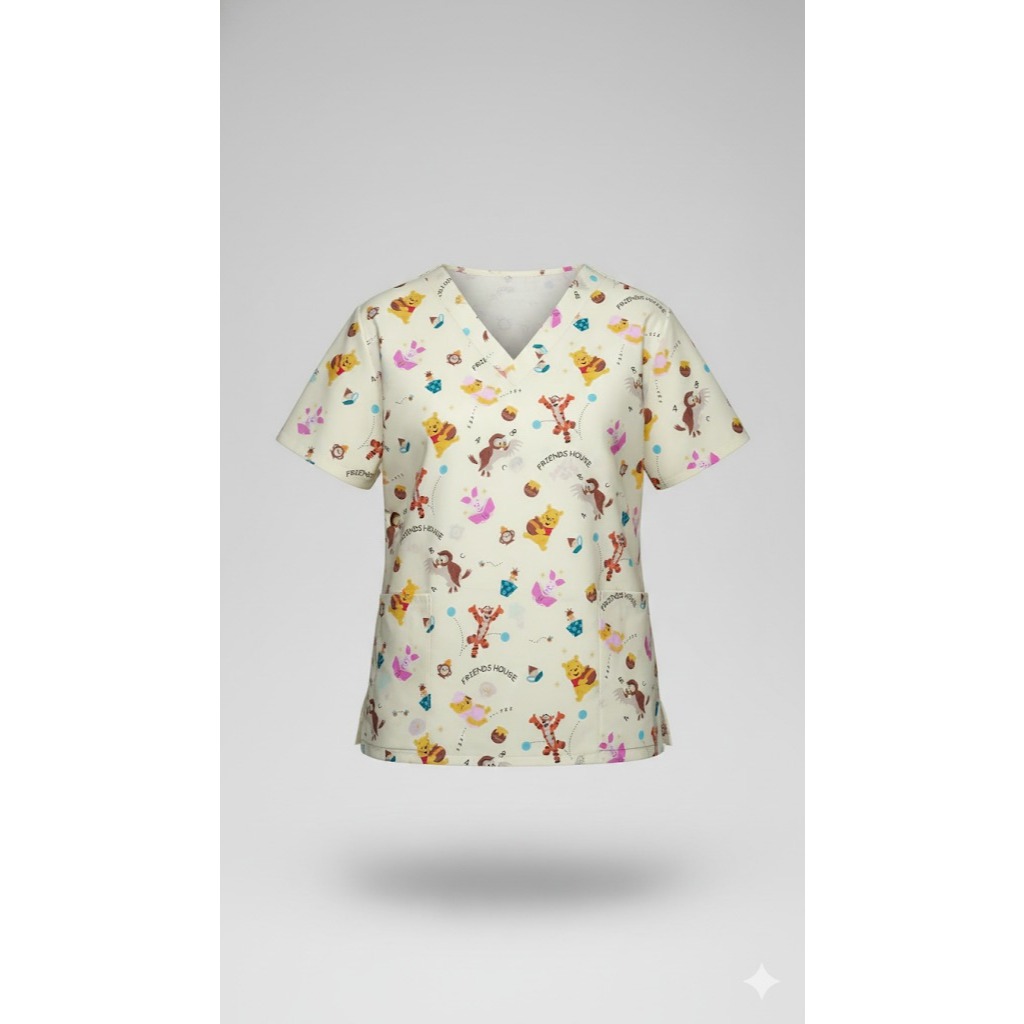 Baju jaga dokter / Baju perawat / Baju KoAs katun karakter motif ph friendship kuning terang 0212