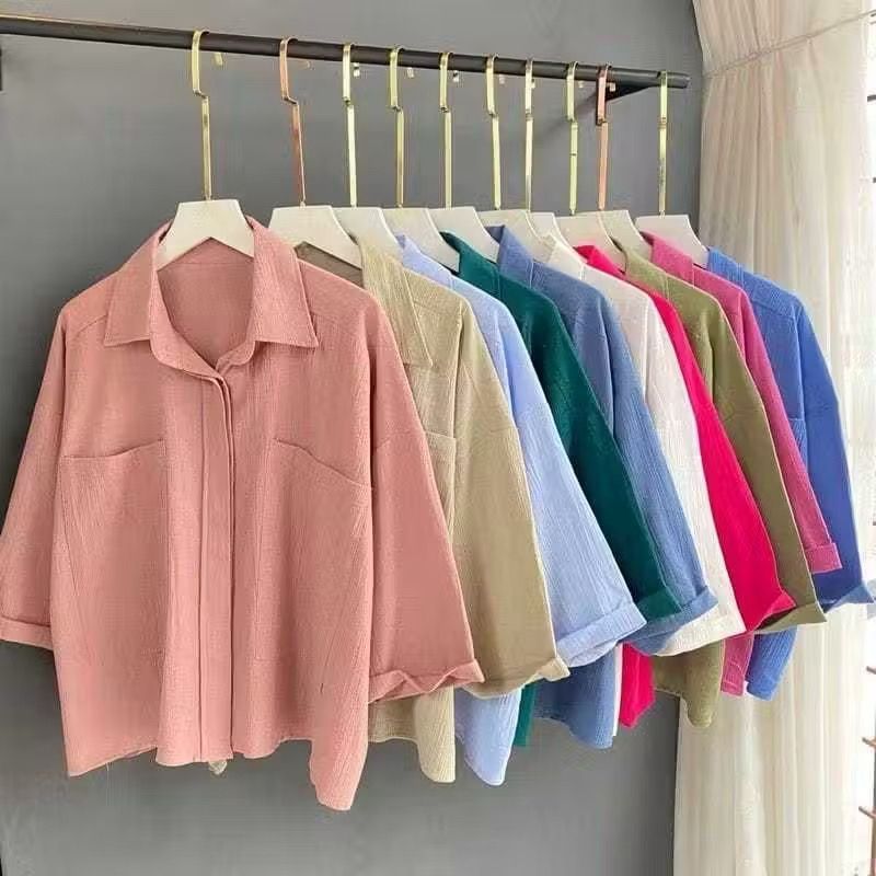 Cozie Zaraa Kemeja Wanita Crop Top Saku 2 Zavil bahan lembut lengan pendek