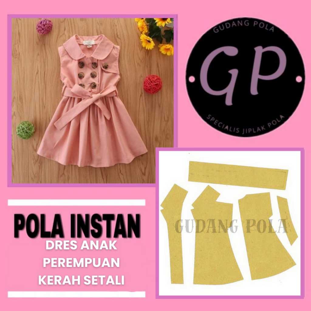 [ COD ] Pola Dress Anak Perempuan Kerah Setali | Pola Jiplak | Pola Baju Anak Perempuan | Pola Jahit