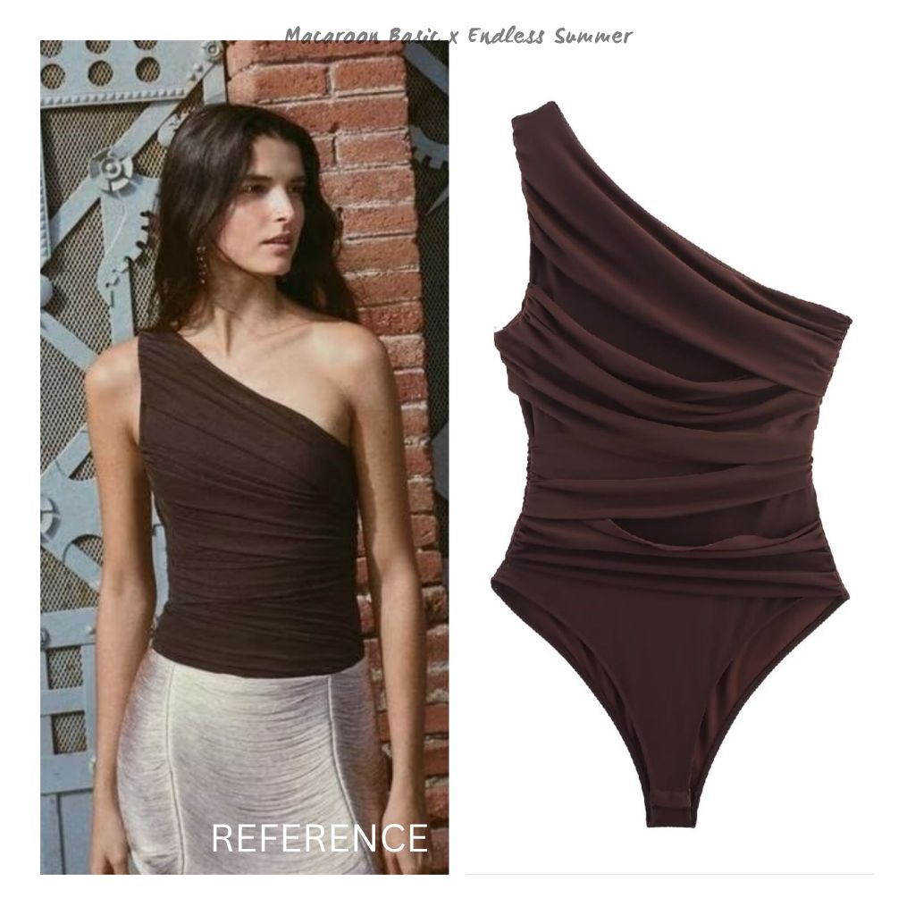 Summer Bodysuit Top - Coffee One Shoulder Top - Atasan Bodysuit Sexy Wanita (M)