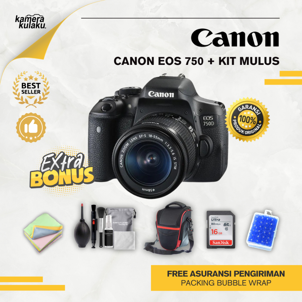 CANON EOS 750d + KIT MULUS BUKAN Canon eos 700D, 200D, 600D, 80D, 760D, 6D, 70D