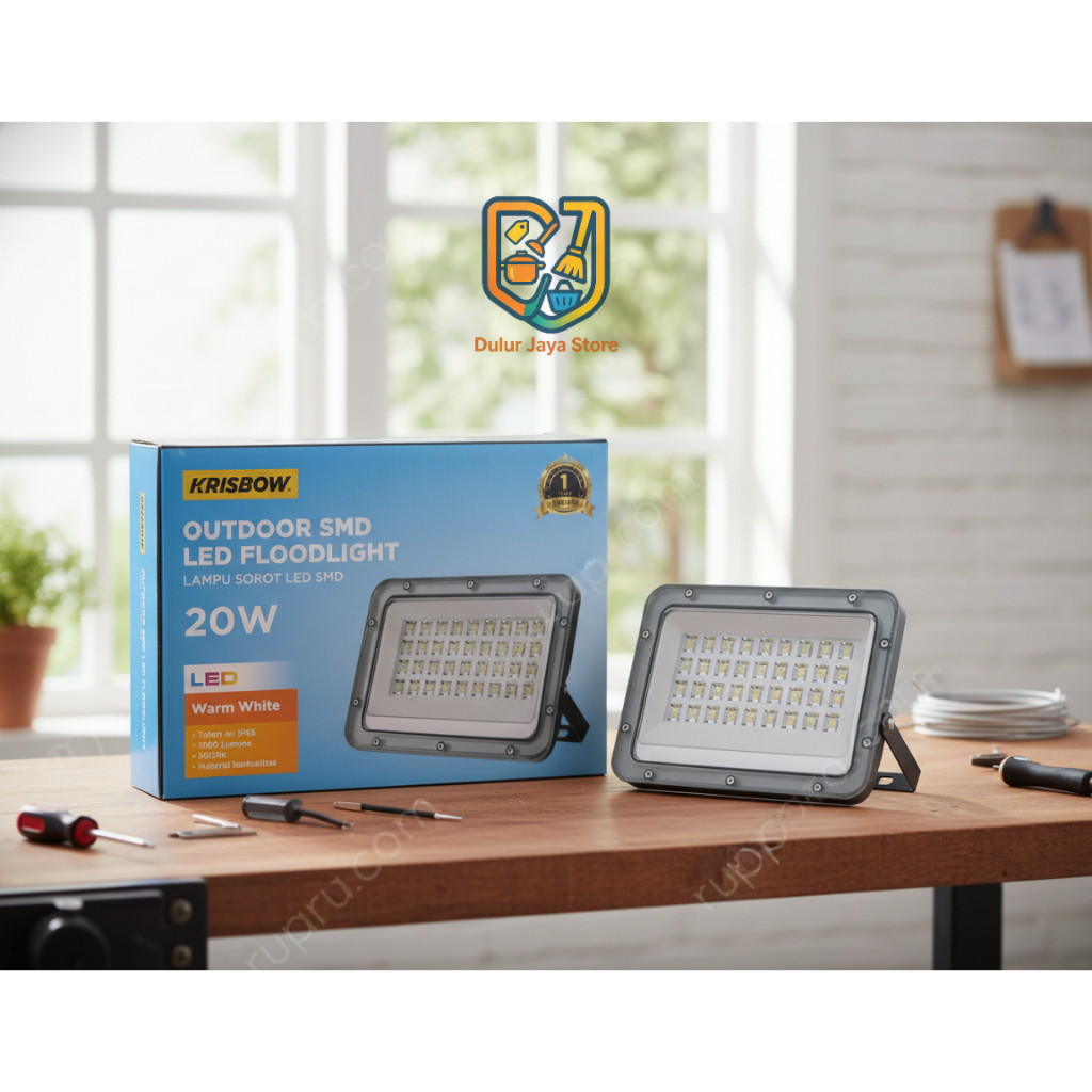 Krisbow Lampu Sorot LED 20 Watt 3000K Warm White kuning lampu luar