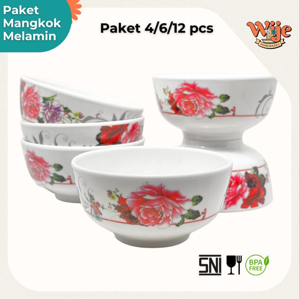 Mangkok Melamin 1 Lusin Motif Bunga Tebal Paket Set 4 6 12 Pcs Ukuran 4,5 Inci