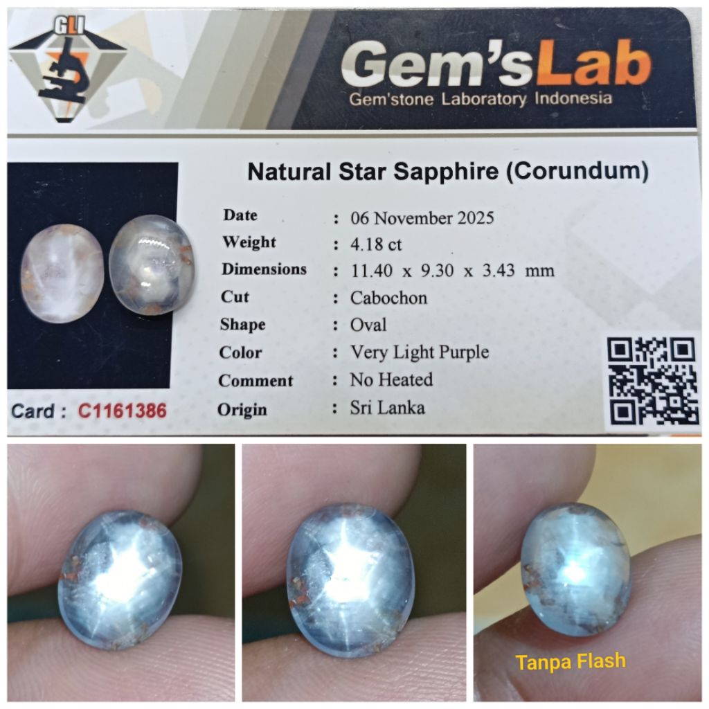 Natural Purple star sapphire Ceylon 4 ct memo GLI Safir Srilanka Kristal Transparan