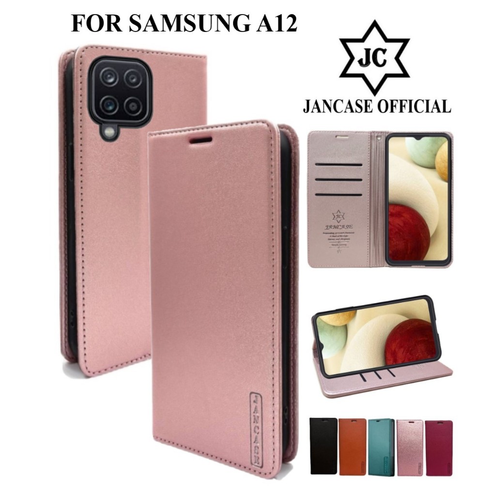 jancase samsung a12 cover hp model dompet multi fungsi flip case walet leather