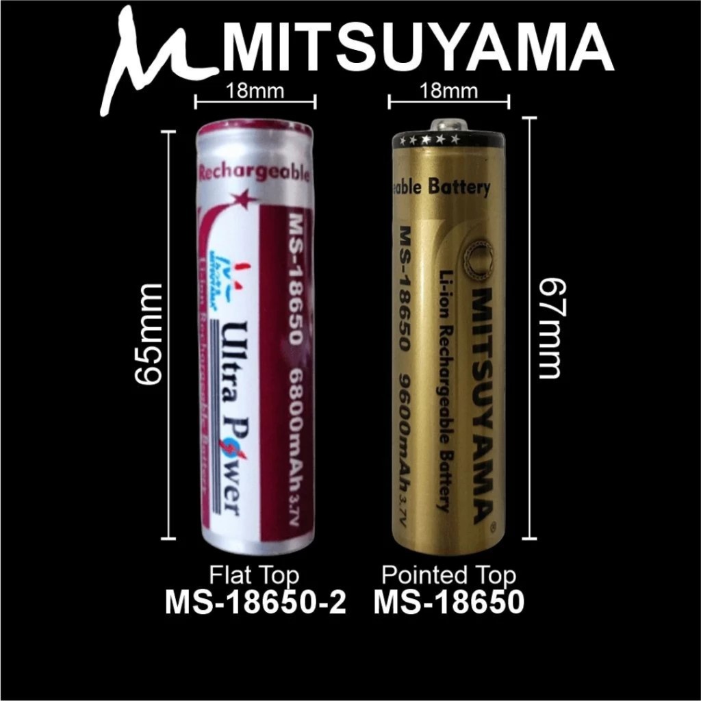 Batere/Baterai Charge Isi Ulang 18650 Merek Mitsuyama Ultra Power 6800mAh / Gold 9600 mAh