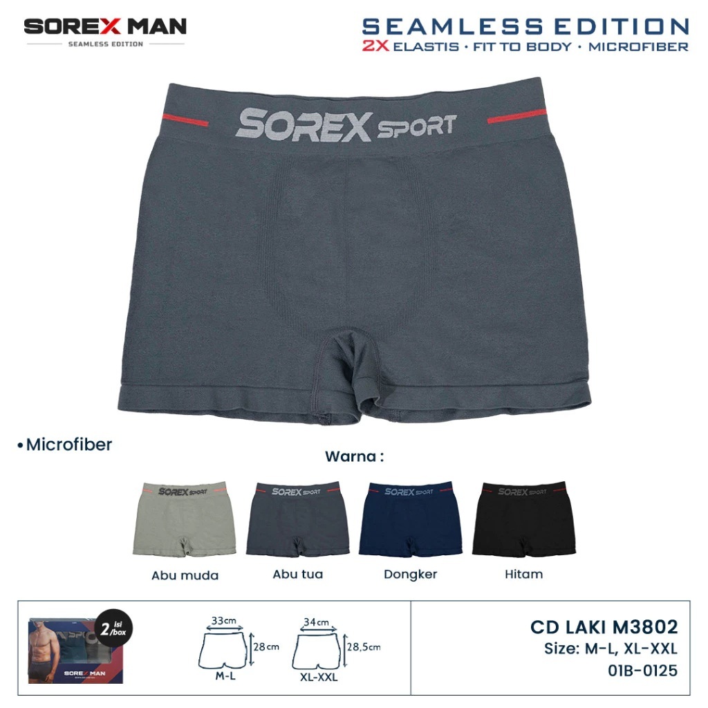 2 pcs - Celana Dalam Sorex M 3802 Boxer Cd Pria Sport Boxer Seamles Sorex Man Rajut