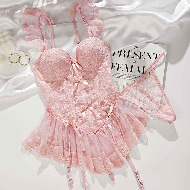 Lingerie Sexy Transparan Gaya slim-fit Pink Manis Baju Haram Baju Tidur Wanita Hot