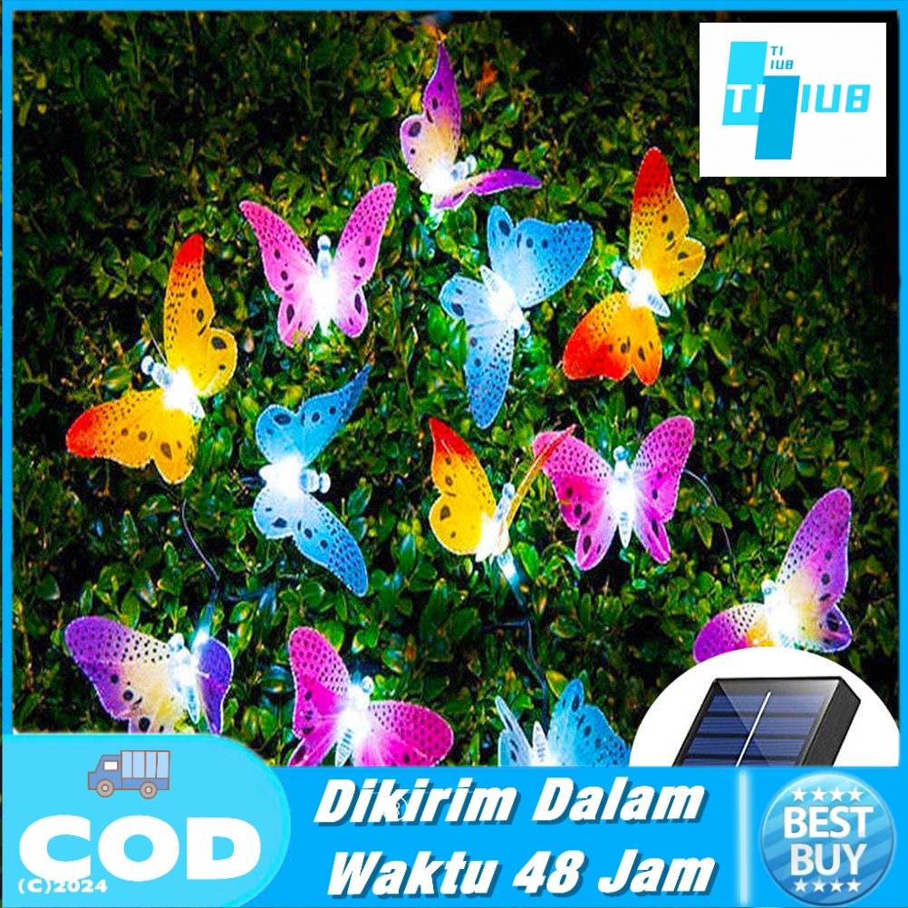 Lampu LED Serat Optik Kupu-Kupu Tenaga Surya, Lampu Taman Outdoor untuk Dekorasi Natal dan Hari Raya