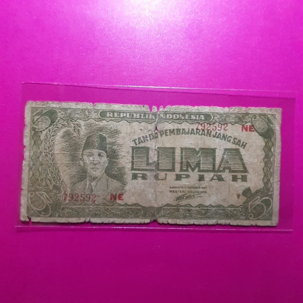 uang kuno 5 rupiah tahun 1945