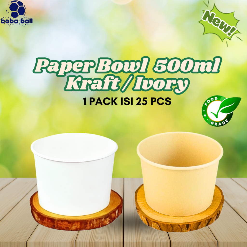 Paper Bowl 500ml | Mangkok Kertas Bakso Ivory & Kraft Food Grade