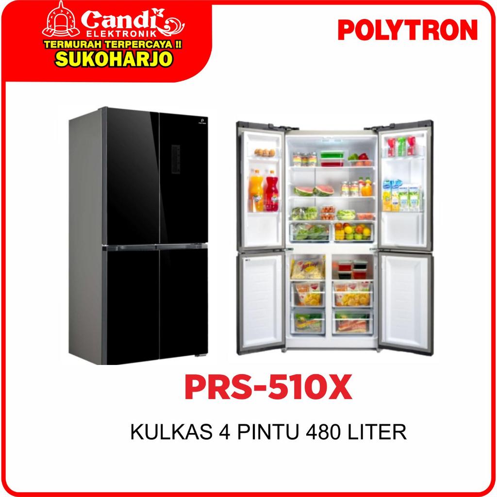 Kulkas 4 Pintu Polytron PRS-510X Inverter Black Glass 480 L