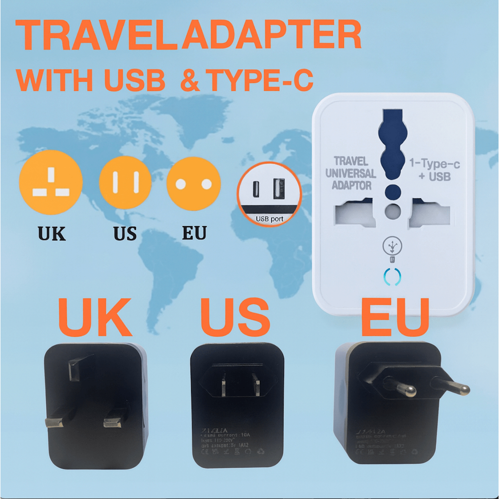 All in One International Universal Conversion Travel Plug Adapter International USB & Type-C Port So
