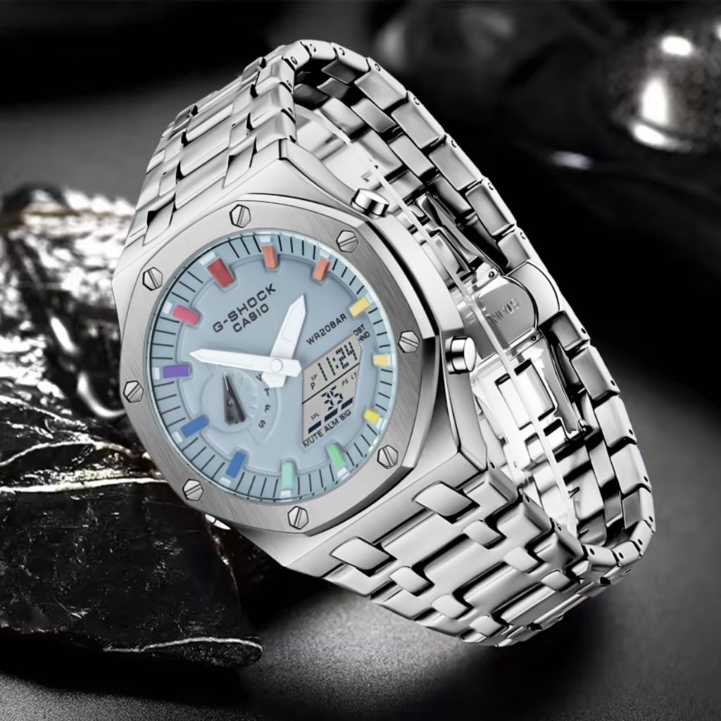 Jam tangan pria g shock ga 2100 rantai stainless