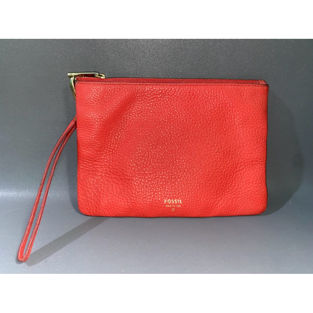 Preloved Leather Pouch, Dompet/Wallet Wanita FOSSIL Original - Merah (Red)